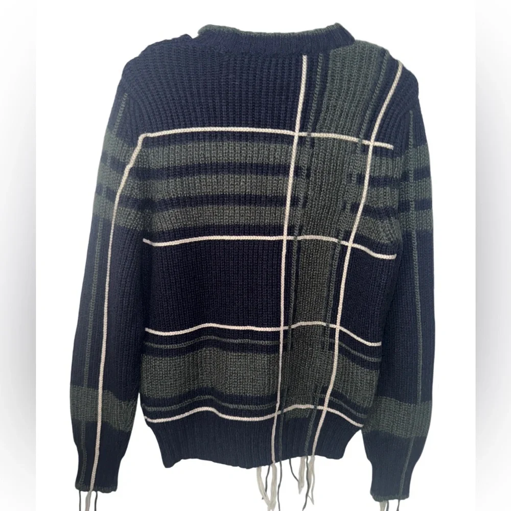 Tory Burch Eden plaid green and blue wool‎ blend Fuzzy Yarn-Trim Plaid Sweater